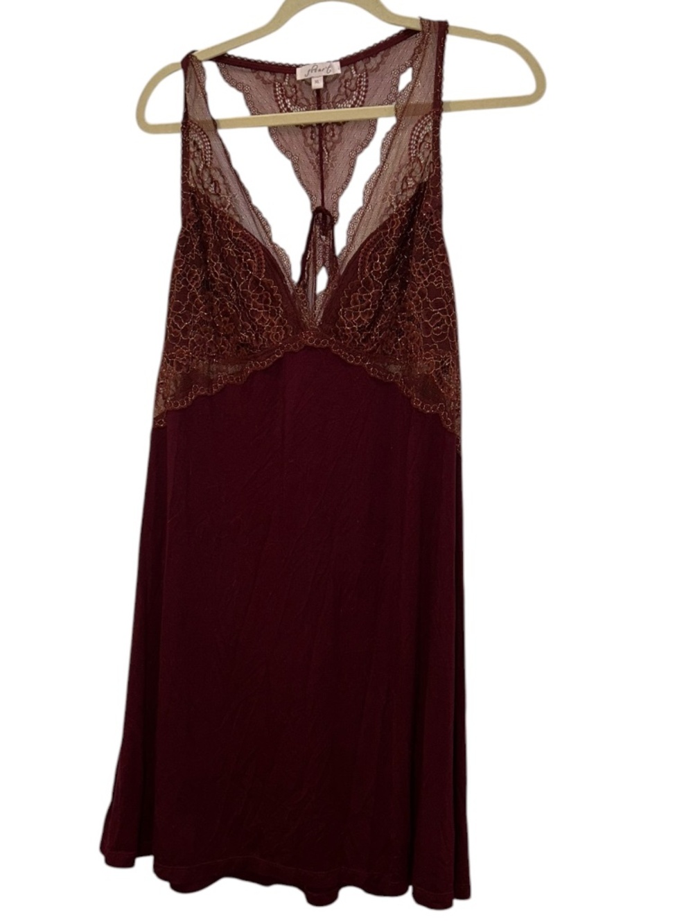 Fleur't burgundy lace trim teddy lingerie nightie XL